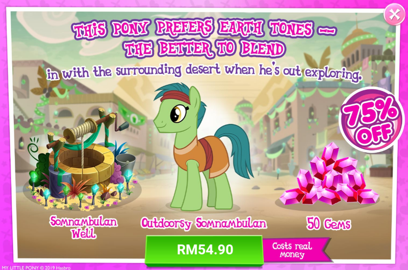 Size: 1037x686 | Tagged: safe, derpibooru import, official, husani, earth pony, pony, road to friendship, advertisement, background pony, costs real money, gameloft, gem, male, sale, solo, somnambula (location), somnambula resident, stallion, well