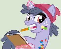 Size: 1024x824 | Tagged: safe, artist:loveedovey, derpibooru import, oc, oc:street art, pony, unicorn, base used, clipboard, magic, mouth hold, pencil, simple background, solo