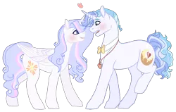 Size: 1682x1072 | Tagged: safe, artist:starling-sentry-yt, derpibooru import, oc, oc:moonstone heart, oc:pure compassion, unofficial characters only, alicorn, pony, unicorn, alicorn oc, base used, blushing, eye contact, female, freckles, heart, horn, looking at each other, male, mare, simple background, stallion, transparent background, wings