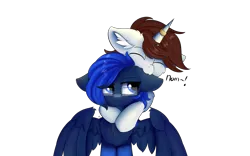 Size: 2000x1250 | Tagged: safe, artist:lunar froxy, derpibooru import, oc, oc:archer eclipse, oc:metronome circuit, unofficial characters only, pegasus, pony, unicorn, annoyed, biting, cheek fluff, chest fluff, ear bite, ear fluff, female, fluffy, glasses, horn, horn ring, male, mare, nom, ring, simple background, socks (coat marking), stallion, transparent background