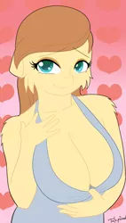 Size: 3000x5300 | Tagged: suggestive, artist:fajnyziomal, derpibooru import, oc, oc:cream heart, anthro, earth pony, absolute cleavage, big breasts, breasts, busty cream heart, cleavage, commission, female, huge breasts, looking at you, milf, mother, solo, solo female, stupid sexy cream heart, your character here