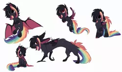 Size: 5110x3003 | Tagged: safe, artist:little-sketches, derpibooru import, oc, oc:ayaka, bat pony, draconequus, pegasus, pony, alternate design, eye clipping through hair, female, mare, simple background, sketch, sketch dump, solo, white background