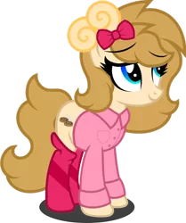 Size: 1280x1531 | Tagged: safe, artist:fletcherthehuntress, derpibooru import, oc, oc:cinnamon delight, unofficial characters only, earth pony, pony, bow, clothes, female, hair bow, kneesocks, mare, shirt, simple background, socks, solo, transparent background