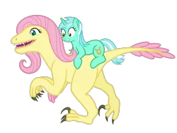 Size: 3200x2400 | Tagged: safe, artist:devfield, derpibooru import, fluttershy, lyra heartstrings, oc, oc:raptorshy, avian, dinosaur, pony, unicorn, utahraptor, velociraptor, claws, clever girl, context is for the weak, cretaceous, cute, deinonychus, dinosaurified, dromeosaur, evolution, female, frown, gritted teeth, happy, high res, intelligence, looking down, lyrabetes, mainraptora, mare, open mouth, pack hunter, pink hair, ponies riding dinosaurs, prone, reptilians, riding, scared, shadow, sharp teeth, show accurate, shyabetes, simple background, size difference, smiling, species swap, standing, tack, tail, teeth, theropod, transparent background, two toned mane, veloshyraptor, what has science done, what in the everlasting fuck, wide eyes, worried, wtf