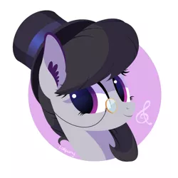 Size: 1000x1000 | Tagged: safe, alternate version, artist:lollipony, derpibooru import, octavia melody, earth pony, pony, bust, classy, cute, ear fluff, fancy, female, hat, head only, mare, monocle, monocle and top hat, music notes, portrait, solo, tavibetes, top hat