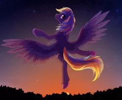Size: 1500x1228 | Tagged: safe, artist:bel-assa, derpibooru import, oc, oc:evening song, pegasus, pony, dancing, evening, feather, female, laughing, solo, wings