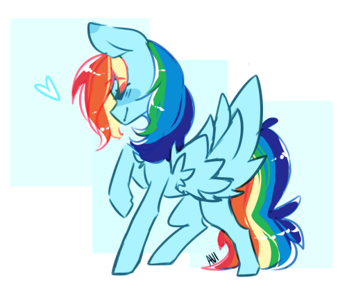 Size: 500x416 | Tagged: safe, artist:avimod, derpibooru import, rainbow dash, pegasus, pony, abstract background, blushing, eye clipping through hair, eyes closed, female, heart, mare, one wing out, raised hoof, request, smiling, solo, wings