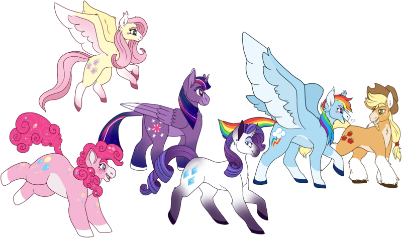 Size: 2130x1263 | Tagged: safe, artist:horsepowerred, derpibooru import, applejack, fluttershy, pinkie pie, rainbow dash, rarity, twilight sparkle, twilight sparkle (alicorn), alicorn, earth pony, pegasus, pony, unicorn, appledash, blushing, chubby, coat markings, colored wings, curved horn, ear piercing, earring, female, flying, glasses, horn, jewelry, lesbian, mane six, mare, piercing, shipping, simple background, smiling, spread wings, transparent background, wings