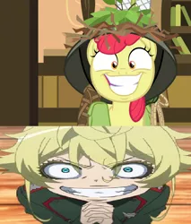 Size: 1006x1181 | Tagged: safe, derpibooru import, apple bloom, pony, going to seed, smiley face, tanya degurechaff, wrong aspect ratio, youjo senki