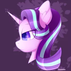Size: 2000x2000 | Tagged: safe, artist:silshadnic, deleted from derpibooru, derpibooru import, starlight glimmer, pony, unicorn, bust, ear fluff, portrait, simple background, solo