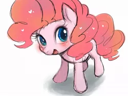 Size: 957x720 | Tagged: safe, artist:hosikawa, derpibooru import, pinkie pie, earth pony, pony, blushing, cute, diapinkes, female, heart, mare, open mouth, simple background, smiling, solo, white background