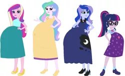 Size: 1091x669 | Tagged: safe, artist:selenaede, artist:sturk-fontaine, derpibooru import, princess cadance, princess celestia, princess luna, sci-twi, twilight sparkle, equestria girls, dean cadance, female, looking at you, preglestia, pregnant, pregnant equestria girls, principal celestia, vice principal luna