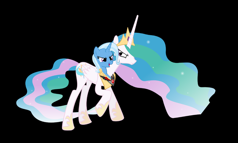 Size: 4771x2863 | Tagged: safe, artist:theunknowenone1, derpibooru import, princess celestia, trixie, alicorn, pony, alicorn amulet, fusion, we have become one