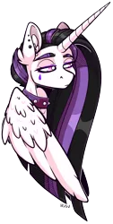 Size: 1571x3122 | Tagged: safe, artist:lrusu, derpibooru import, princess celestia, alicorn, pony, between dark and dawn, bust, emo, emolestia, female, goth, mare, punklestia, simple background, solo, transparent background, unamused