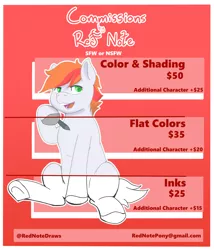 Size: 3000x3500 | Tagged: safe, artist:red note, derpibooru import, oc, oc:red note, unofficial characters only, pony, advertisement, commission info, pen