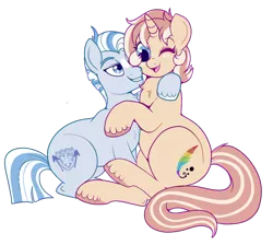 Size: 1072x959 | Tagged: safe, artist:lulubell, derpibooru import, oc, oc:frost, oc:lulubell, unofficial characters only, earth pony, pony, unicorn, female, frostbell, male, mare, oc x oc, shipping, simple background, snuggling, stallion, straight, transparent background