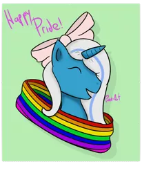 Size: 658x800 | Tagged: safe, artist:pandixart, derpibooru import, oc, oc:fleurbelle, alicorn, pony, alicorn oc, bow, eyes closed, female, hair bow, horn, mare, pride, pride flag, wings