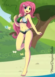 Size: 900x1265 | Tagged: suggestive, alternate version, artist:silver-wingx, derpibooru import, fluttershy, bat pony, equestria girls, absolute cleavage, adorasexy, barefoot, belly button, bikini, breasts, busty fluttershy, cleavage, clothes, cute, feet, female, flutterbat, happy, looking at you, nail polish, open mouth, race swap, sexy, solo, solo female, swimsuit