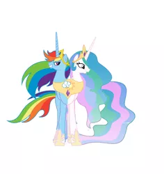 Size: 2220x2348 | Tagged: safe, artist:theunknowenone1, derpibooru import, princess celestia, rainbow dash, alicorn, pony, fusion, we have become one