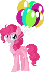 Size: 5077x8207 | Tagged: safe, artist:cyanlightning, derpibooru import, pinkie pie, earth pony, pony, .svg available, absurd resolution, balloon, chest fluff, cute, diapinkes, ear fluff, female, hat, looking at you, mare, mouth hold, simple background, smiling, solo, transparent background, vector