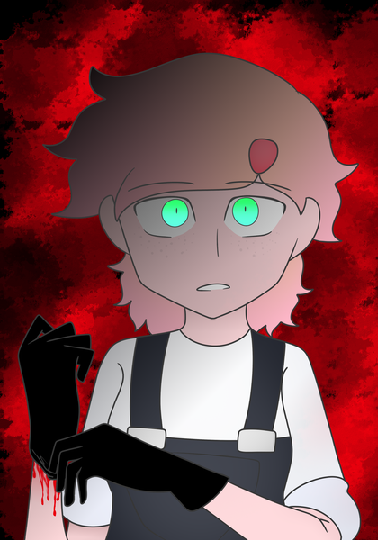 Size: 1618x2310 | Tagged: artist:thatgreypeanut, blood, derpibooru import, human, humanized, implied death, implied murder, oc, oc:strawberry blitz, semi-grimdark, serial killer, solo