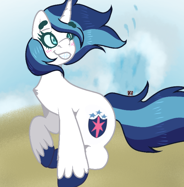 Size: 593x600 | Tagged: safe, artist:crippling depression, derpibooru import, shining armor, pony, unicorn, beach, blushing, cute, gleamibetes, gleaming shield, raised hoof, rule 63, rule63betes, shining adorable, signature, sitting, smiling, solo, wind, windswept mane