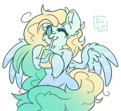 Size: 3093x2833 | Tagged: safe, artist:ruef, derpibooru import, oc, oc:lemon lime, unofficial characters only, pegasus, pony, jewelry, nose piercing, nose ring, one eye closed, piercing, soda, wings, wink