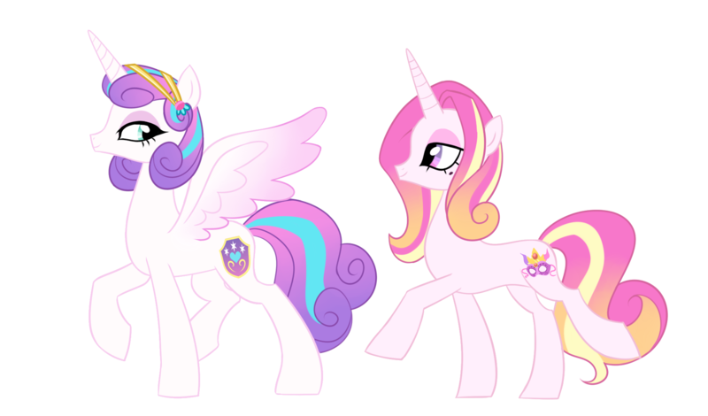 Size: 1900x1117 | Tagged: safe, artist:miatsukyyy, derpibooru import, princess flurry heart, oc, oc:fleur de cadenza, alicorn, pony, unicorn, female, half-siblings, magical lesbian spawn, mare, offspring, older, older flurry heart, parent:fleur-de-lis, parent:princess cadance, parents:fleurdance, siblings, simple background, sisters, transparent background