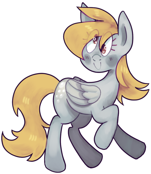 Size: 680x783 | Tagged: safe, artist:trinoids, derpibooru import, derpy hooves, pegasus, pony, blushing, derp, eye clipping through hair, female, mare, simple background, smiling, solo, transparent background