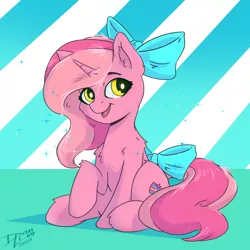 Size: 1920x1920 | Tagged: safe, artist:danli69, derpibooru import, oc, oc:candy heart, unofficial characters only, pony, unicorn, bow, female, hair bow, mare, open mouth, sitting, smiling, solo, sparkles, tail bow