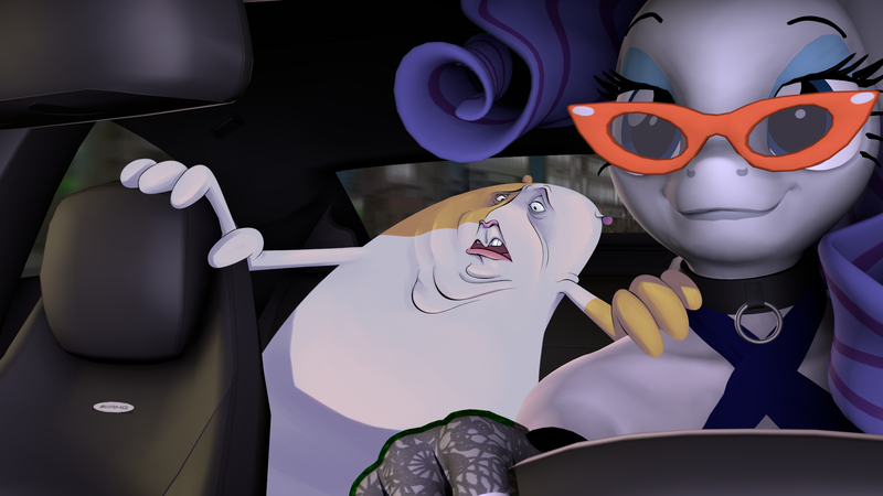 Size: 1920x1080 | Tagged: 3d, anthro, artist:hammy, car, derpibooru import, drawing, driving, female, glasses, male, rarity, safe, scared, silly, silly face, source filmmaker