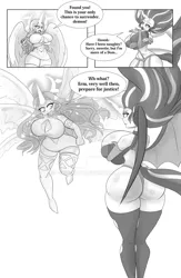 Size: 800x1230 | Tagged: angel, artist:peribooty, ass, big breasts, bimbo, breasts, busty trixie, busty twilight sparkle, butt, clothes, comic, dead source, demon, derpibooru import, deviantart watermark, duo, duo female, elf ears, female, grayscale, horn, horned humanization, huge breasts, huge butt, human, humanized, large butt, monochrome, obtrusive watermark, sock, socks, stockings, suggestive, tailed humanization, thigh highs, trixie, twibutt, twilight sparkle, watermark, winged humanization, wings