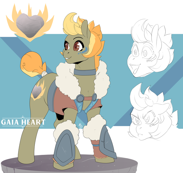 Size: 4500x4250 | Tagged: safe, artist:amaraburrger, derpibooru import, oc, oc:gaia heart, unofficial characters only, earth pony, pony, barbarian, brawler, bruiser, fantasy class, female, reference sheet, solo