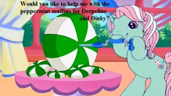 Size: 853x480 | Tagged: a charming birthday, bronybait, cute, derpibooru import, drill, edit, edited screencap, g3, g3 to g4, generation leap, implied derpy, implied dinky, mintabetes, minty, peppermint, safe, screencap, text