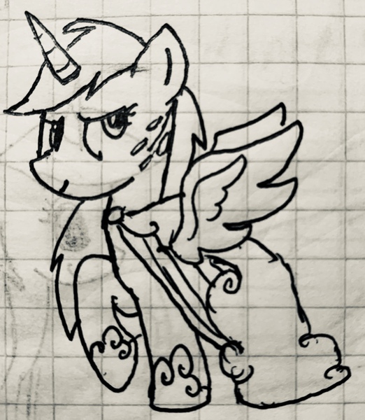 Size: 2370x2726 | Tagged: safe, artist:rainbow eevee, derpibooru import, rainbow dash, alicorn, pony, alicornified, clothes, drawing, dress, gala dress, graph paper, old art, race swap, rainbowcorn, raised hoof, solo, this will end in tears, traditional art