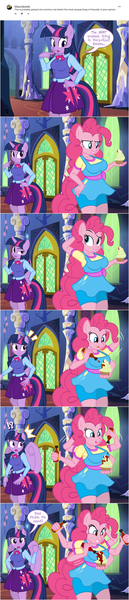 Size: 800x3714 | Tagged: safe, artist:flash equestria photography, derpibooru import, pinkie pie, twilight sparkle, twilight sparkle (alicorn), alicorn, anthro, earth pony, comic, cupcake, equestria girls outfit, exclamation point, food, hot sauce, interrobang, multiple arms, pinkie being pinkie, pinkie physics, question mark, red eyes, show accurate anthro