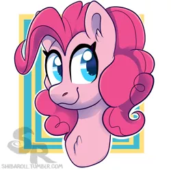 Size: 1280x1275 | Tagged: safe, artist:shibaroll, deleted from derpibooru, derpibooru import, pinkie pie, pony, abstract background, bust, chest fluff, cute, diapinkes, ear fluff, female, portrait, solo