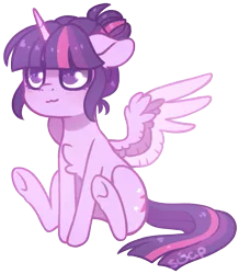 Size: 611x700 | Tagged: dead source, safe, artist:ask-ociel, derpibooru import, twilight sparkle, twilight sparkle (alicorn), alicorn, pony, alternate hairstyle, blushing, chest fluff, colored wings, cute, female, hair bun, heart eyes, mare, multicolored wings, no pupils, simple background, sitting, solo, transparent background, twiabetes, wing fluff, wingding eyes, wings