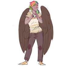 Size: 951x840 | Tagged: artist:maxiima, blushing, clothes, cute, demiromantic, demiromantic pride flag, derpibooru import, heart hands, hippogriff, human, humanized, interspecies offspring, magical lesbian spawn, multicolored hair, oc, oc:rainbow feather, offspring, parent:gilda, parent:rainbow dash, parents:gildash, pride, pride flag, pride month, rainbow hair, safe, solo, winged humanization, wings
