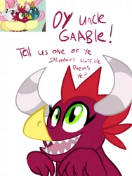 Size: 1200x1600 | Tagged: artist:klondike, baby, baby cinder, baby dragon, baby rubble, baby sparks, cute, derpibooru import, dialogue, dragon, older, open mouth, safe, scottish, screencap reference, sweet and smoky