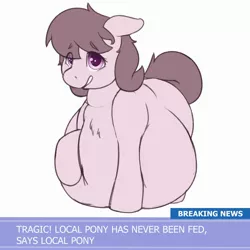 Size: 2800x2800 | Tagged: suggestive, artist:heftyhorsehostler, derpibooru import, oc, oc:hot dogger, unofficial characters only, earth pony, pony, belly, big belly, blatant lies, breaking news, fat, female, floppy ears, high res, news, obese, simple background, squishy, white background