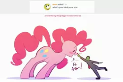 Size: 3110x2094 | Tagged: safe, artist:hattsy, derpibooru import, pinkie pie, oc, oc:anon, earth pony, pony, ask, blushing, boop, cute, dialogue, diapinkes, female, giant pony, happy, hi anon, leaning, macro, mare, meme, open mouth, raised leg, simple background, smiling, white background