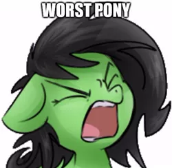 Size: 500x487 | Tagged: safe, artist:naked drawfag, derpibooru import, edit, oc, oc:anonfilly, pony, cropped, crying, female, filly, simple background, solo, text edit, worst pony
