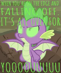 Size: 640x766 | Tagged: angry, badass, caption, cropped, derpibooru import, dragon, edgy, edit, edited screencap, editor:undeadponysoldier, fist, glowing eyes, green eyes, greentext, image macro, it's all over, lyrics, male, molt down, safe, screencap, solo, song reference, spike, spread wings, text, three days grace, winged spike, wings