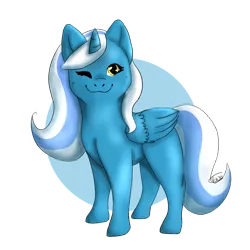 Size: 894x894 | Tagged: safe, artist:buttercupthebun, derpibooru import, oc, oc:fleurbelle, alicorn, pony, :3, alicorn oc, cute, female, horn, mare, one eye closed, wings, wink