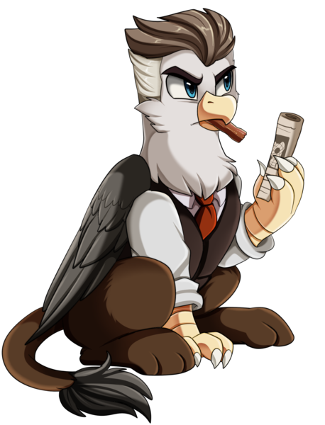 Size: 1968x2579 | Tagged: safe, artist:pridark, derpibooru import, gryphon, cigar, griffonized, j. jonah jameson, male, newspaper, simple background, solo, species swap, transparent background