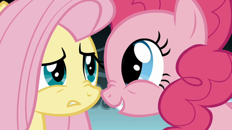 Size: 1280x720 | Tagged: safe, derpibooru import, screencap, fluttershy, pinkie pie, pony, dragonshy, boop, cute, duo, nose wrinkle, noseboop