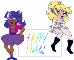 Size: 1280x1035 | Tagged: artist:cubbybatdoodles, bilight sparkle, bisexuality, bisexual pride flag, bi twi, derpibooru import, derpy hooves, ditzy doo, duo, female, horn, horned humanization, human, humanized, pansexual, pansexual pride flag, pride, pride flag, pride month, safe, simple background, transparent background, twilight sparkle, unicorns as elves, wing ears