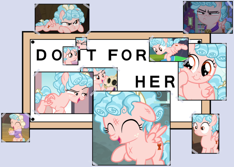 Size: 1400x1000 | Tagged: safe, derpibooru import, edit, edited screencap, screencap, cozy glow, pegasus, pony, frenemies (episode), marks for effort, school raze, cozy glow is not amused, do it for her, exploitable meme, female, filly, foal, meme, solo