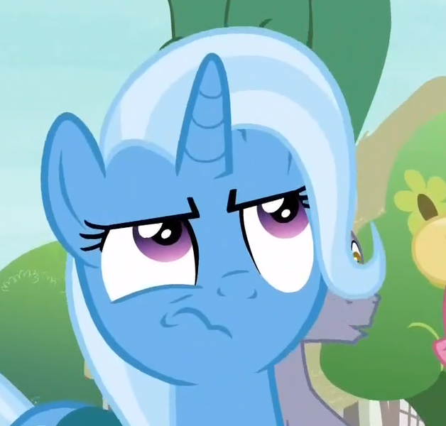 Size: 716x684 | Tagged: safe, derpibooru import, screencap, trixie, pony, student counsel, cropped, eyeroll, frown, solo